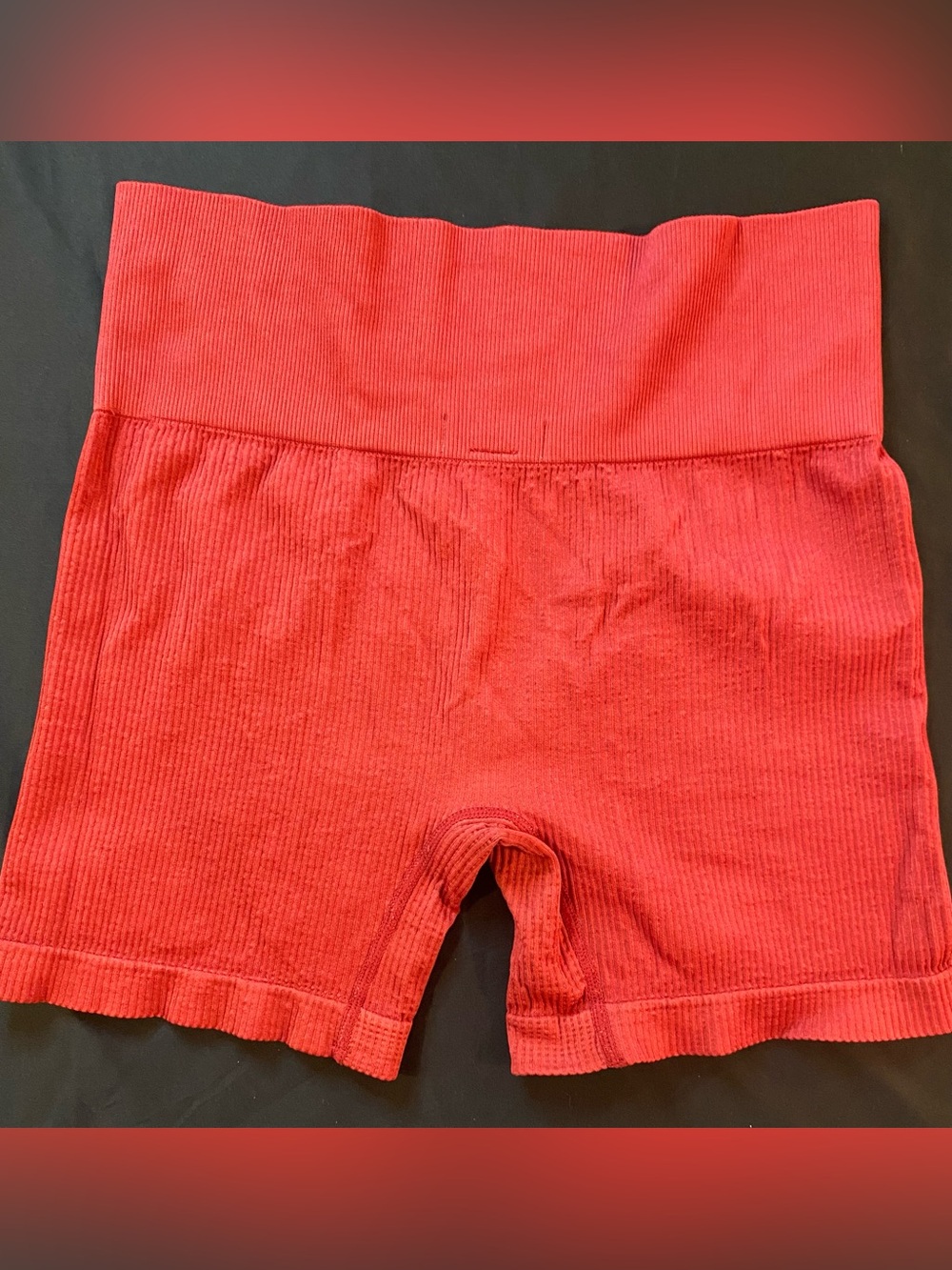 Red Ribbed Women’s Active Shorts - Picture 2 of 7